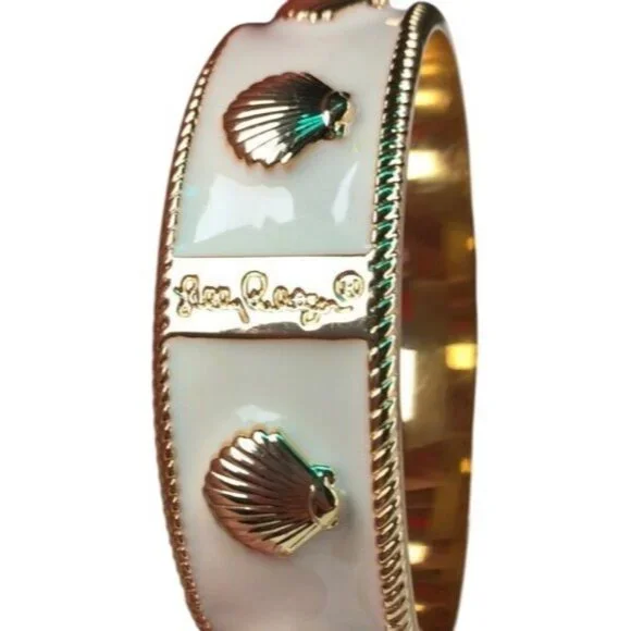 Lilly Pulitzer 2 pc Gold plated & enamel seashell bracelet & elephant key ring - Picture 3 of 9